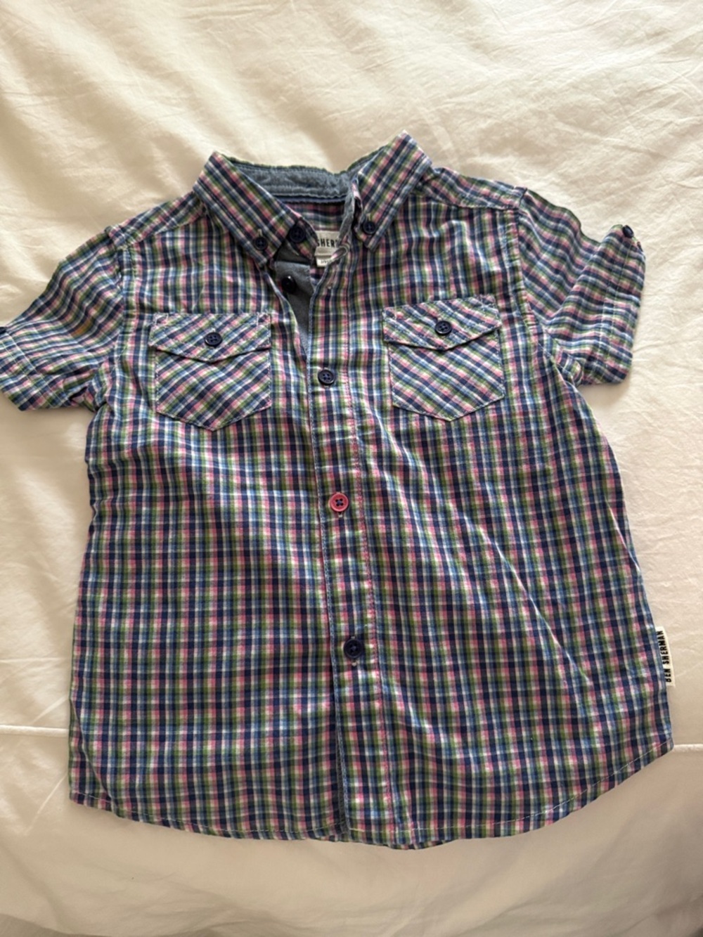 Ben Sherman Plaid Short-Sleeve Button-Down Shirt - Blue, Purple, Green